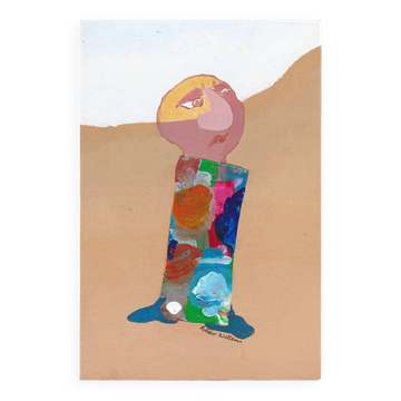 Original work signed by Robert Willems, gouache and collage. Greeting card.