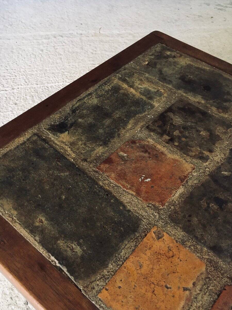 Brutalist Rustic Slate Tile & Oak Coffee Table, Belgium, 1960s