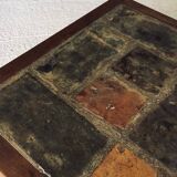 Brutalist Rustic Slate Tile & Oak Coffee Table, Belgium, 1960s