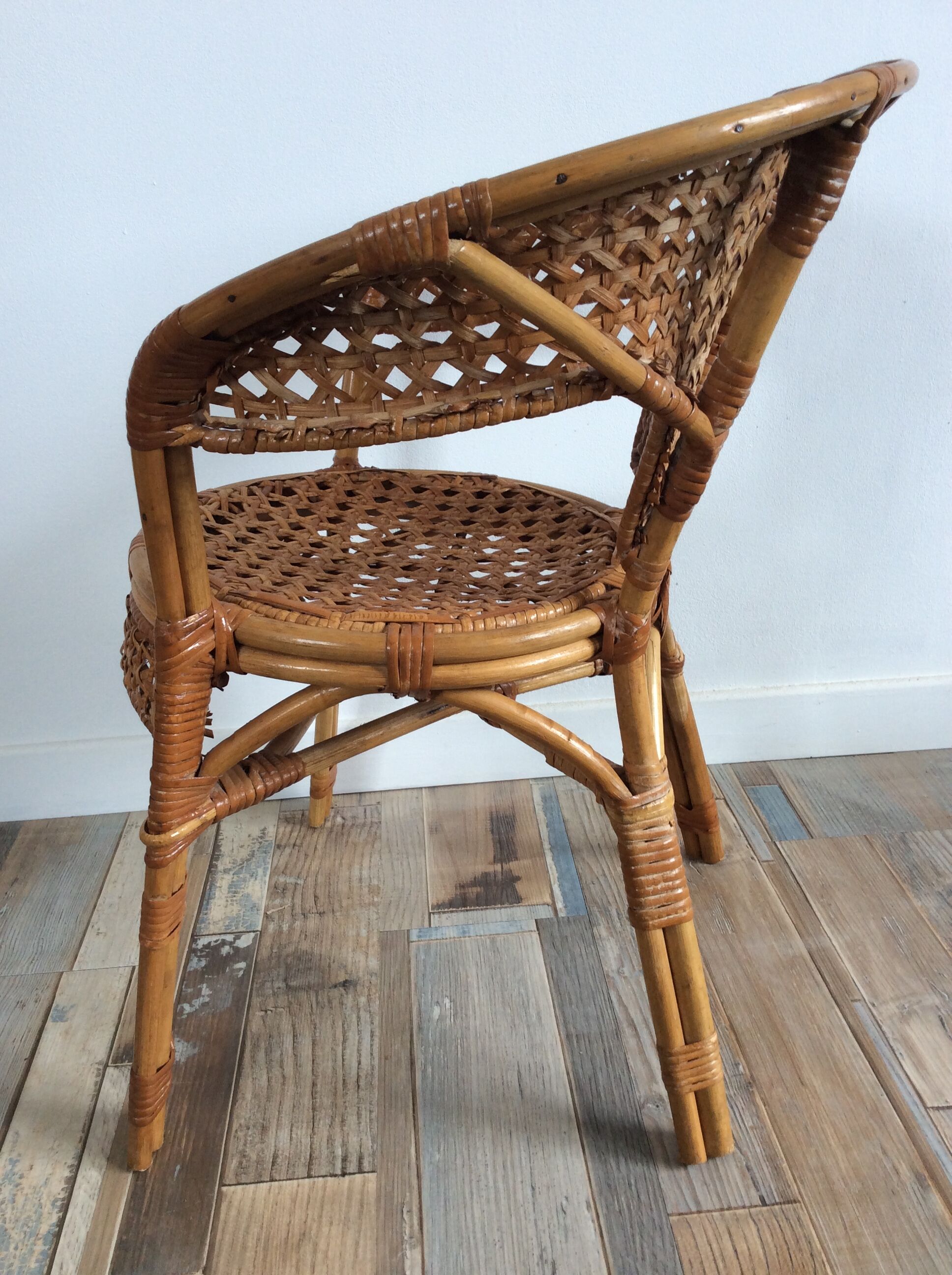Fauteuil enfant vintage en rotin et cannage osier