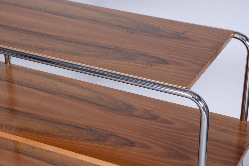 Czech Bauhaus Walnut and Chrome-Plated Steel Etagere attributed to Kovona, 1940s