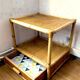 Table basse vintage bois et rotin blond un tiroir 1970