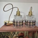 Pair of vintage faceted glass pendant lights