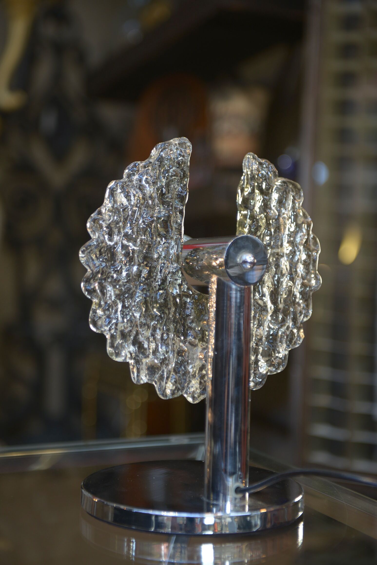 Lamp design chrome metal and glass 1970