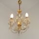 French Vintage Gold Effect Metal-Crystal 3 Light Chandelier Glass Bobeches