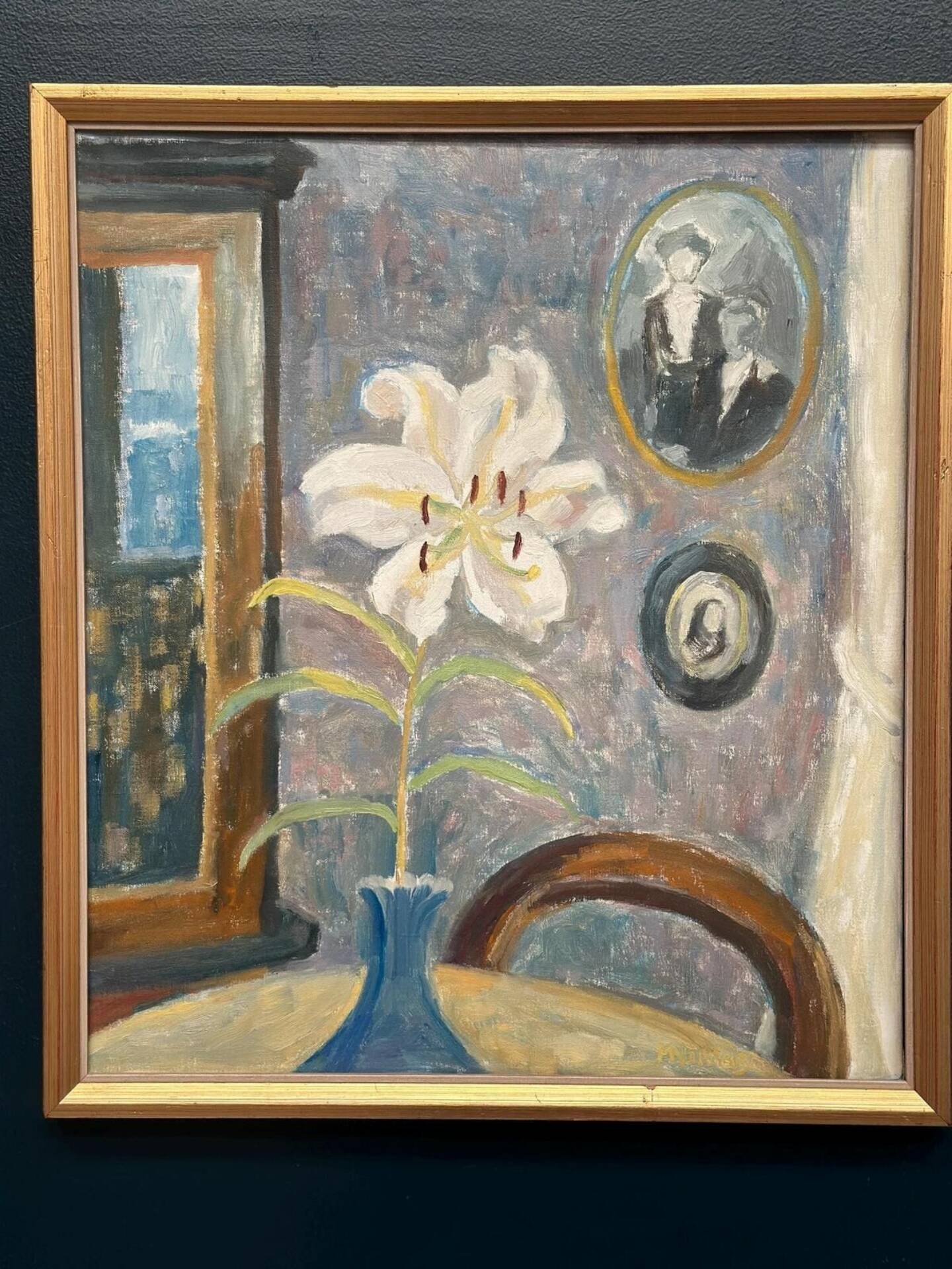 Swedish Oil on Panel – “The White Lily” by M. Niklas (May Nicklasson)