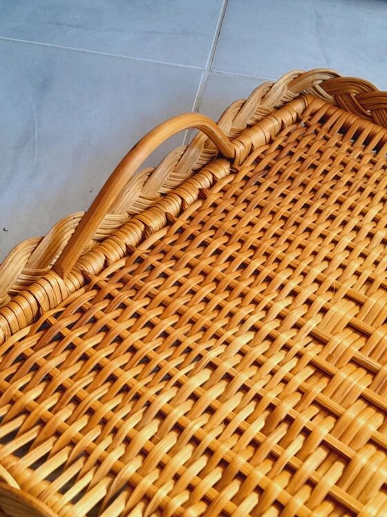Woven rattan plateau 60s