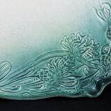 Art Nouveau plate in earthenware decorated with green and pink flowers 1900