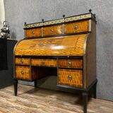 Muséal et important Bureau a Cylindre époque Louis XVI en bois nobles : bois de rose et de violette