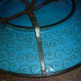 Enamel plate partitioned blue and bird decorations