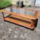 Table basse en merisier, verre et cannage