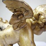 Small cherub, putto in old gilded bronze, 19th century decorative element