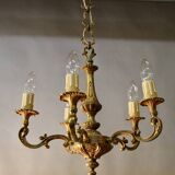 Bronze chandelier with 5 arms and its pair of 2-light wall sconces.