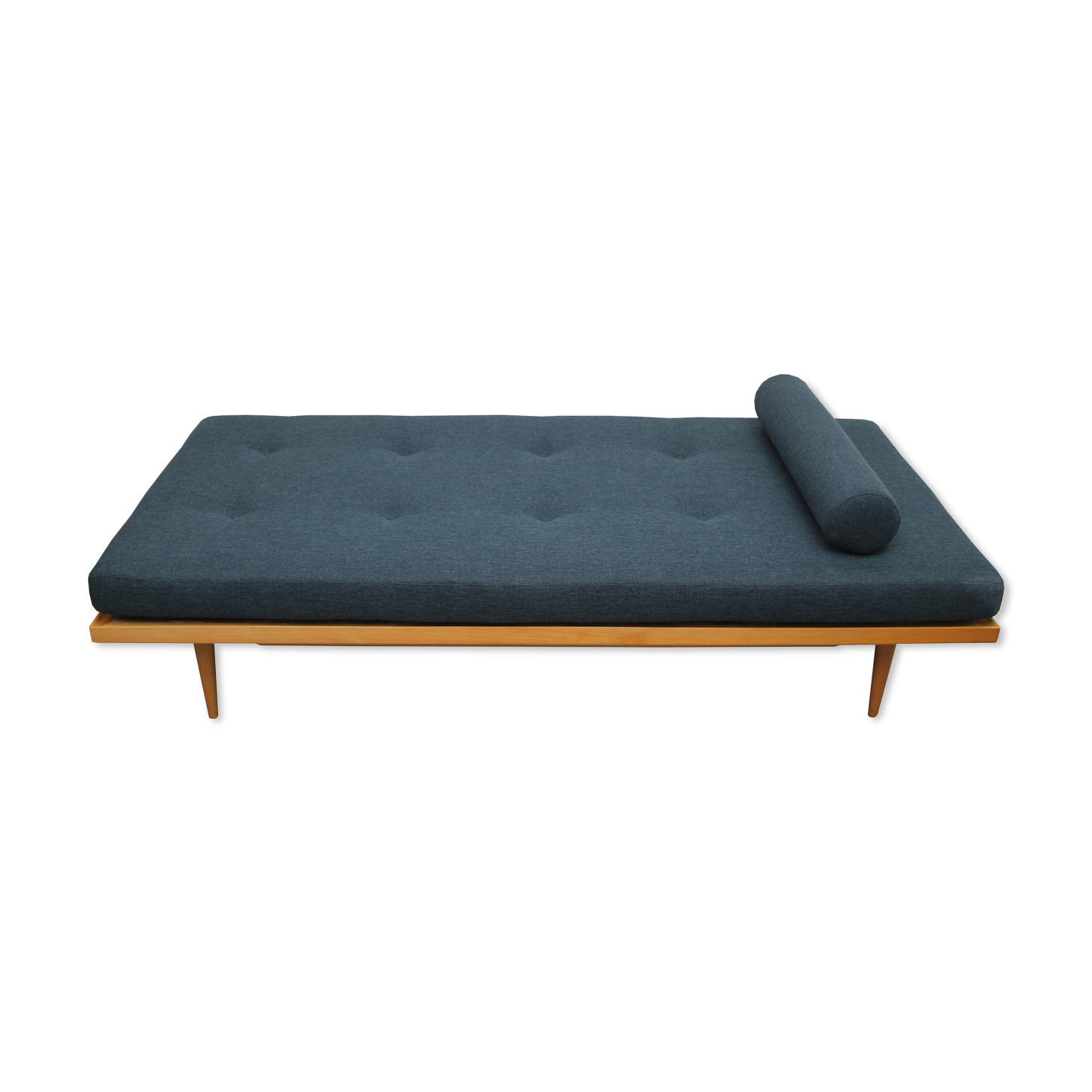 1960s daybed in beechwood, darkblue polstery