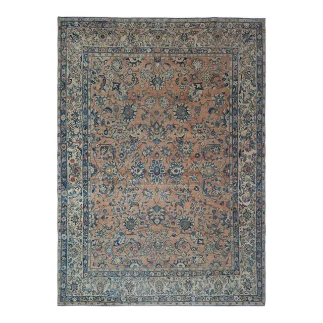 1970s Vintage Persian Handmade Wool Cotton Orange Area Rug 265x372