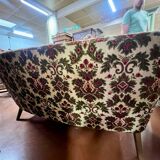 Fauteuils et canapé vintage pieds compas 1950 ancien motif floral