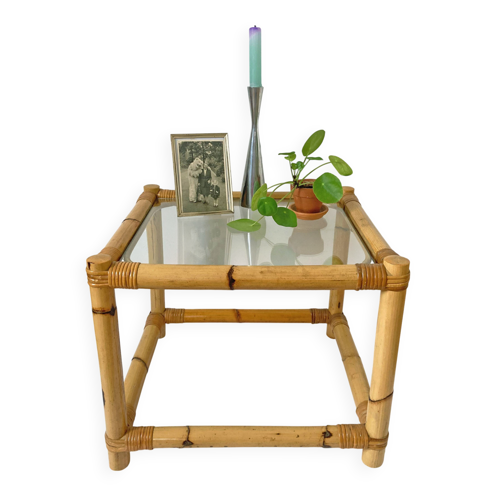 Vintage Italian Bamboo Coffee Table: MCM Boho Tiki Cane, 1960s