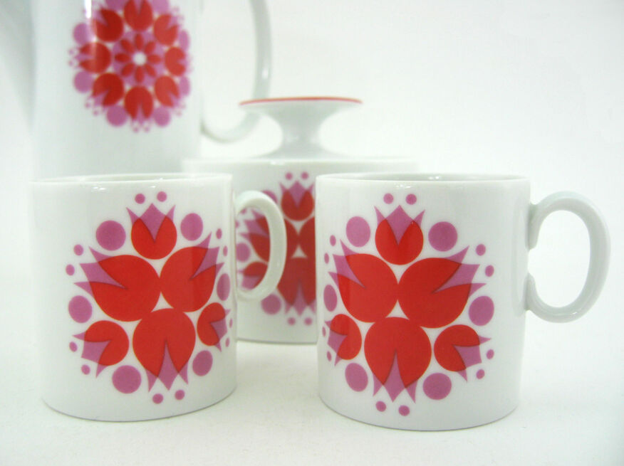 Porcelain coffee service - Pinwheel floral decoration - Thomas Germany  Rosenthal - vintage 60s | Selency