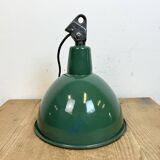 Industrial green enamel factory lamp with cast iron top, 1960s