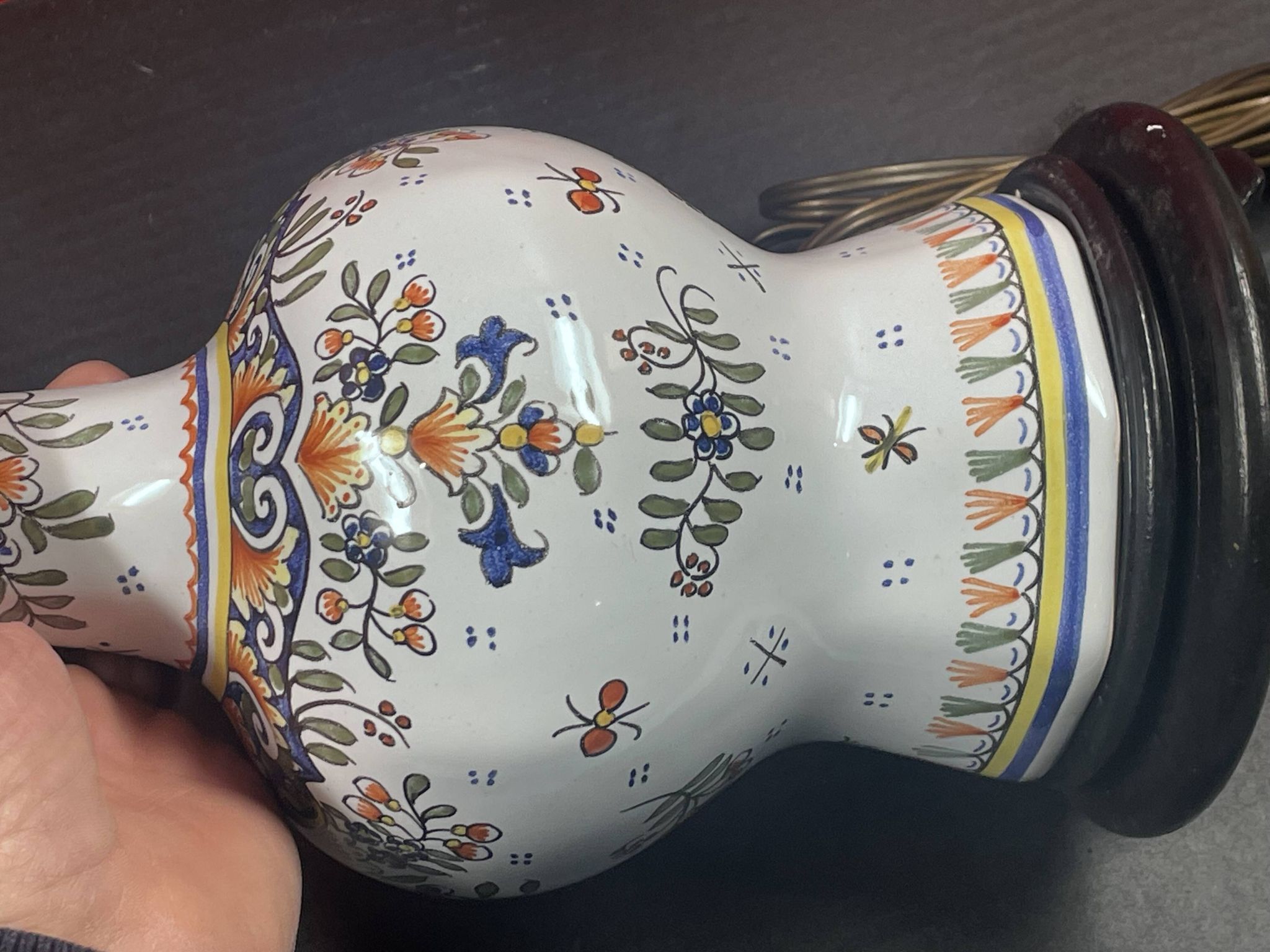 Lampe à poser, décor Rouen, Quimper, 38 cm haut de douille
