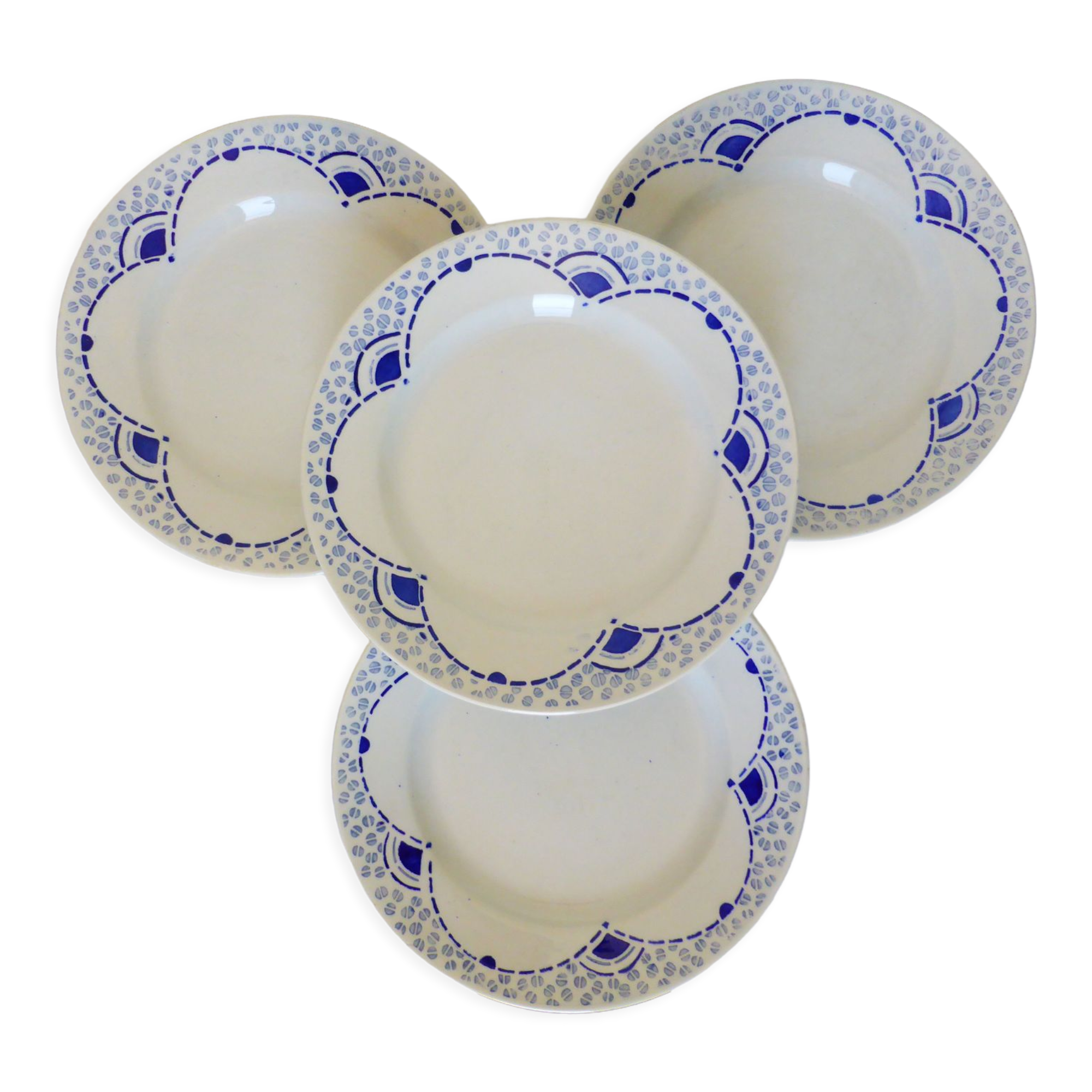 4 vintage dessert plates from the Gien manufacture model Pervenche