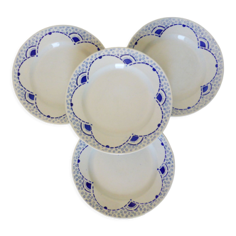 4 vintage dessert plates from the Gien manufacture model Pervenche