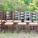 Suite of 17 straw chairs with high backs