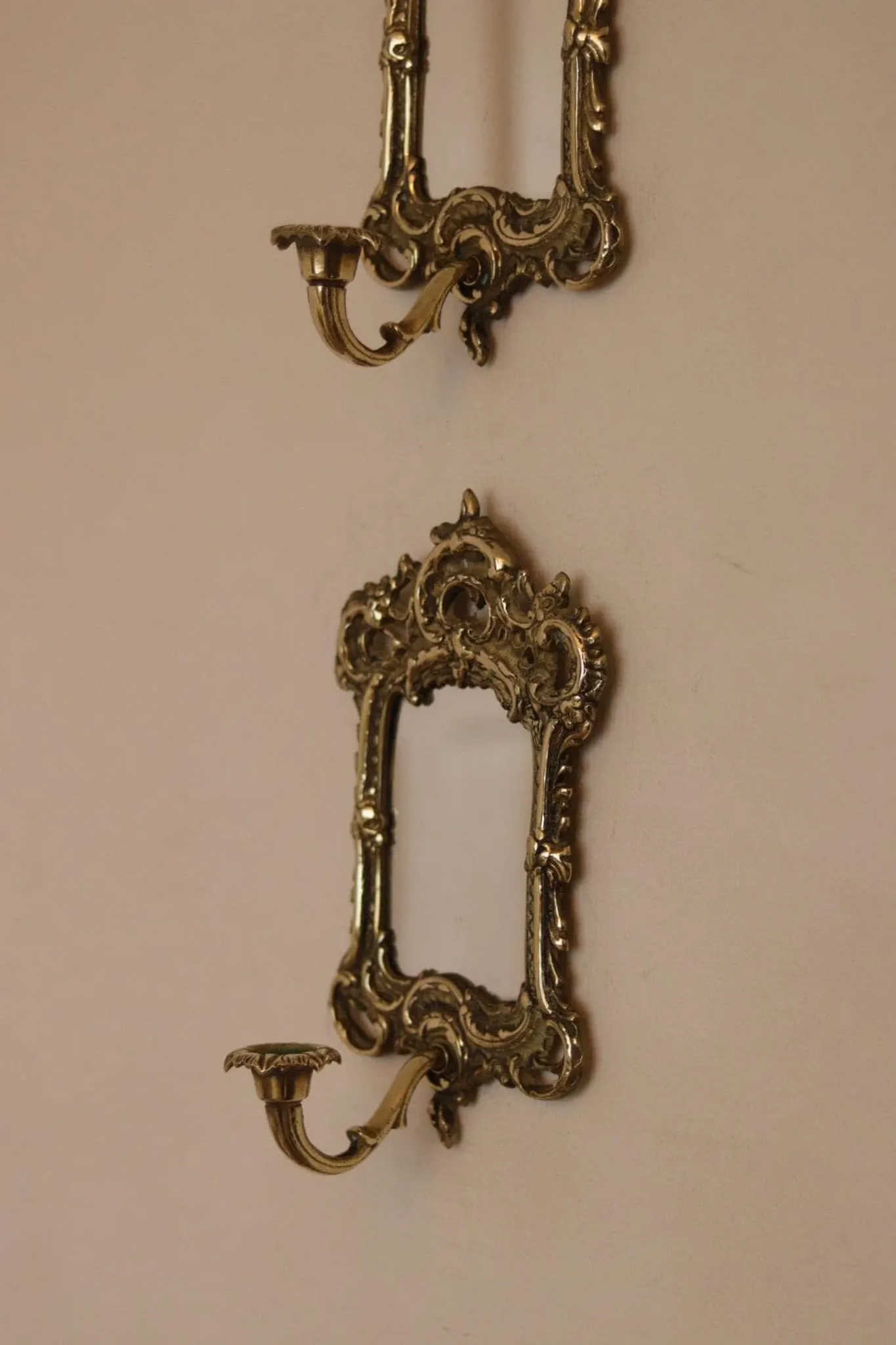 Pair of Mid-Century Swedish Brass Sconces with Mirror