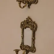 Pair of Mid-Century Swedish Brass Sconces with Mirror