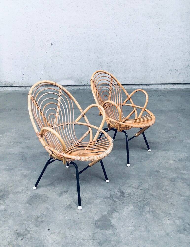 Set of Rattan Lounge Chairs attributed to Rohe Noordwolde, 1960s