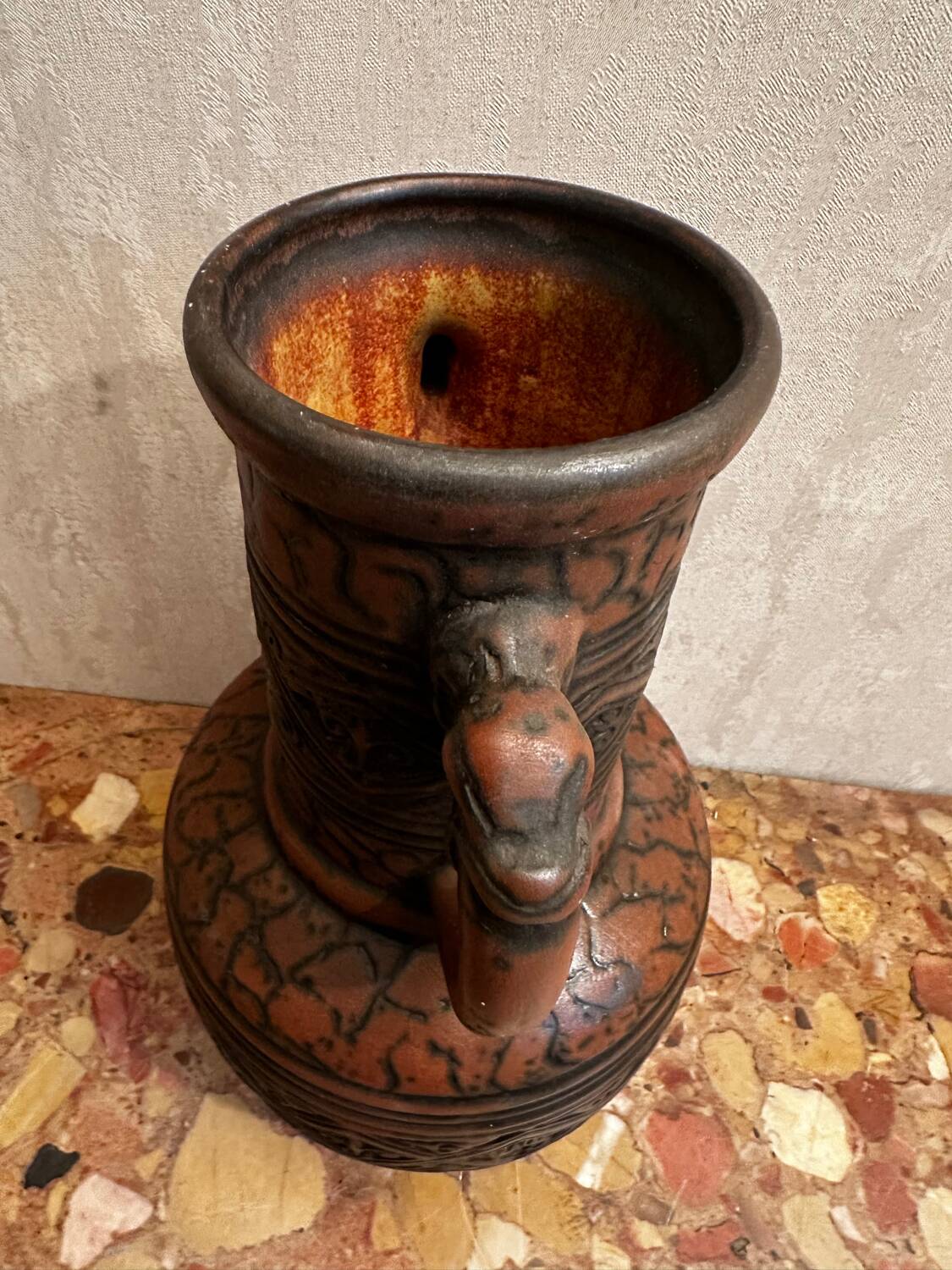 Jasba Vase 5005 - West Germany 60’s - Relief decor, Zoomorphic handles -