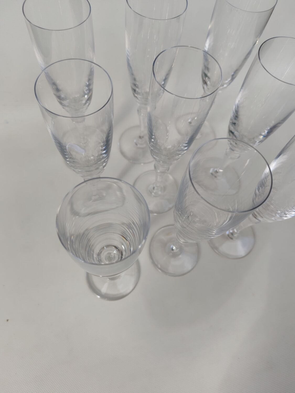 9 crystal champagne flutes from Saint Louis, Grand Lieu model.