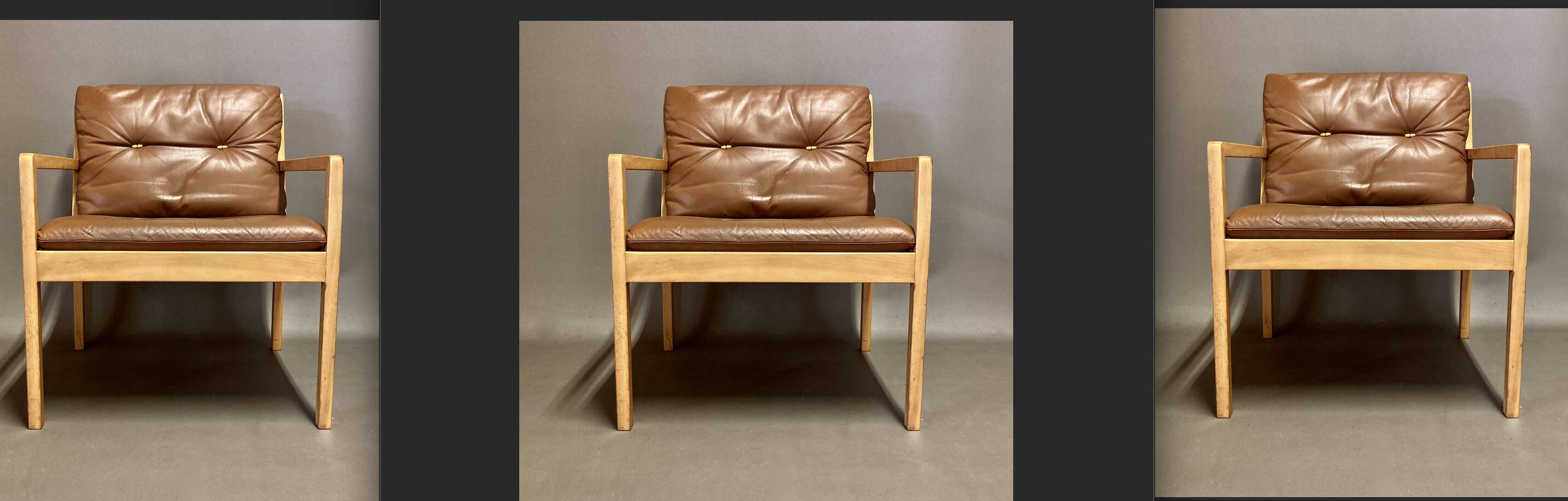 Set of three Scandinavian design leather armchairs "Bernt Petersen" 1960.