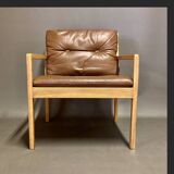 Set of three Scandinavian design leather armchairs "Bernt Petersen" 1960.