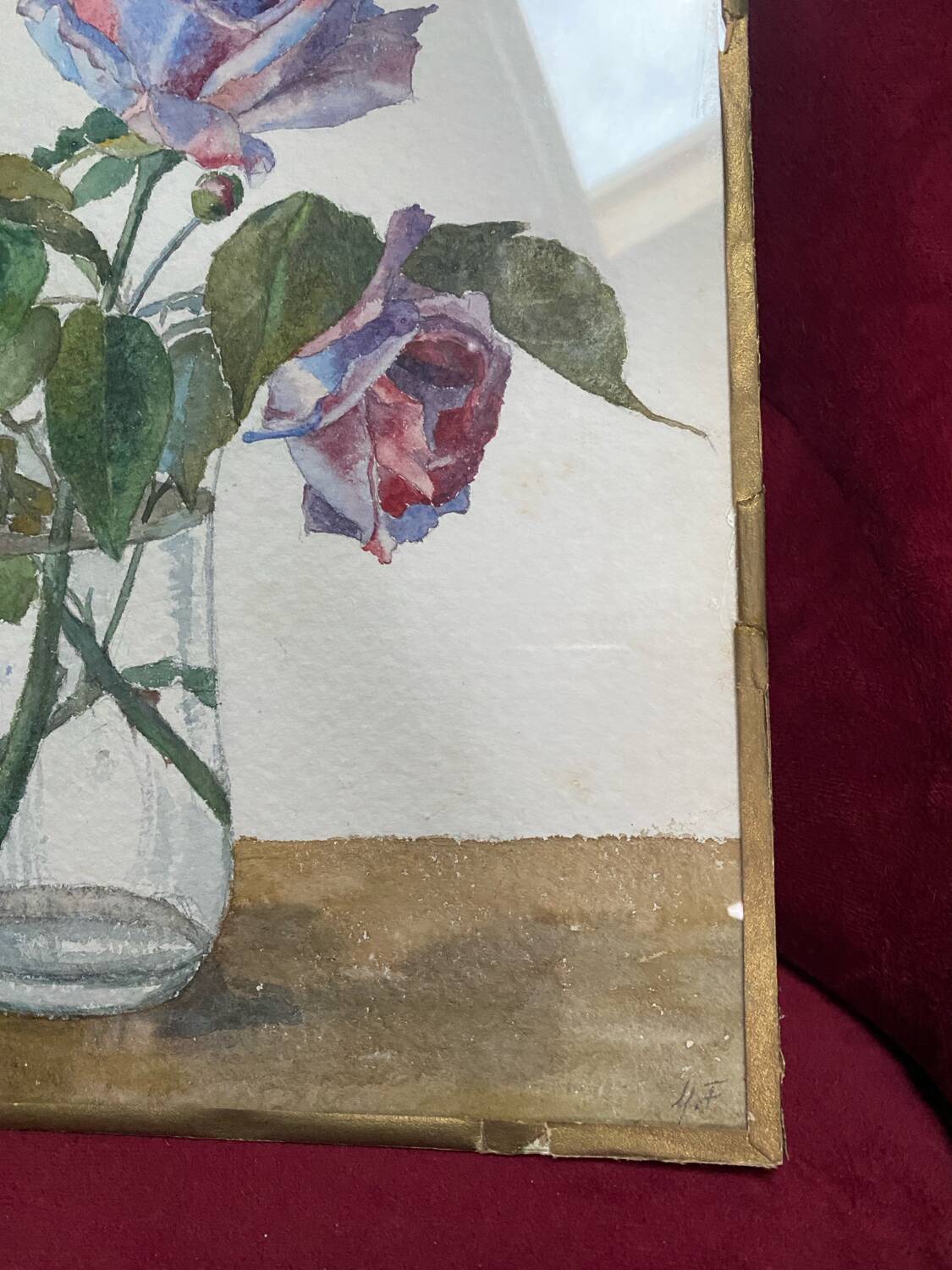 Large vintage watercolor "bouquet of roses"