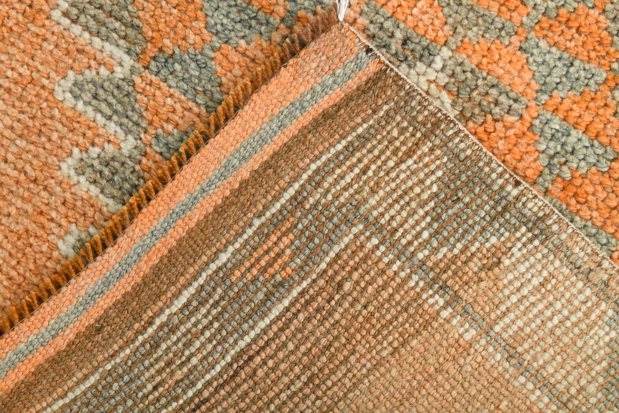 Tapis Kilim Vintage Orange et Beige, Motifs Géométriques Anatoliens