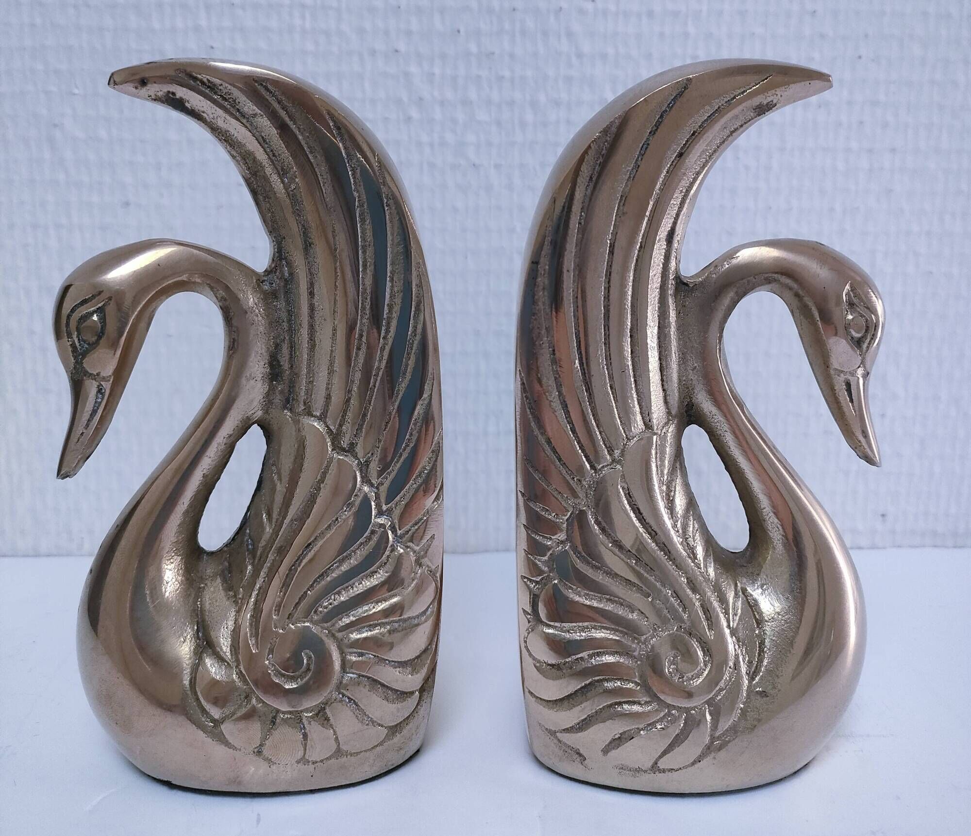 Pair of vintage stylized brass bird bookends