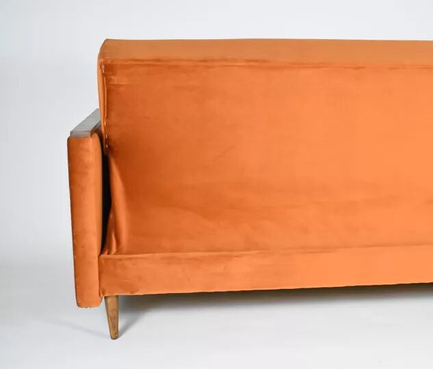 Foldable sofa, reddish velvet, restored, 1960s