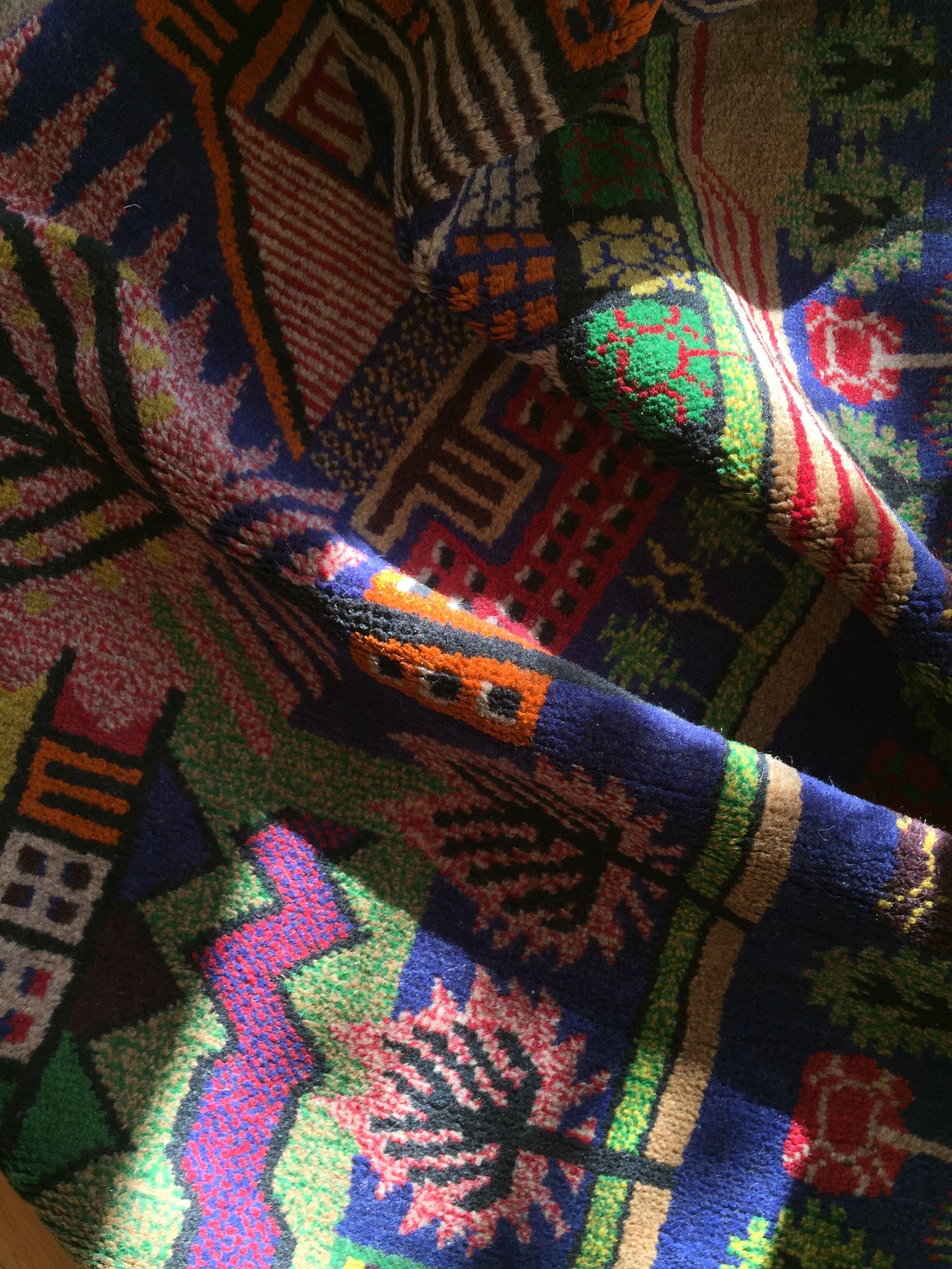 Afghan carpet 80s MOTIF VILLAGE IN PRINTEMPS 85x148cm