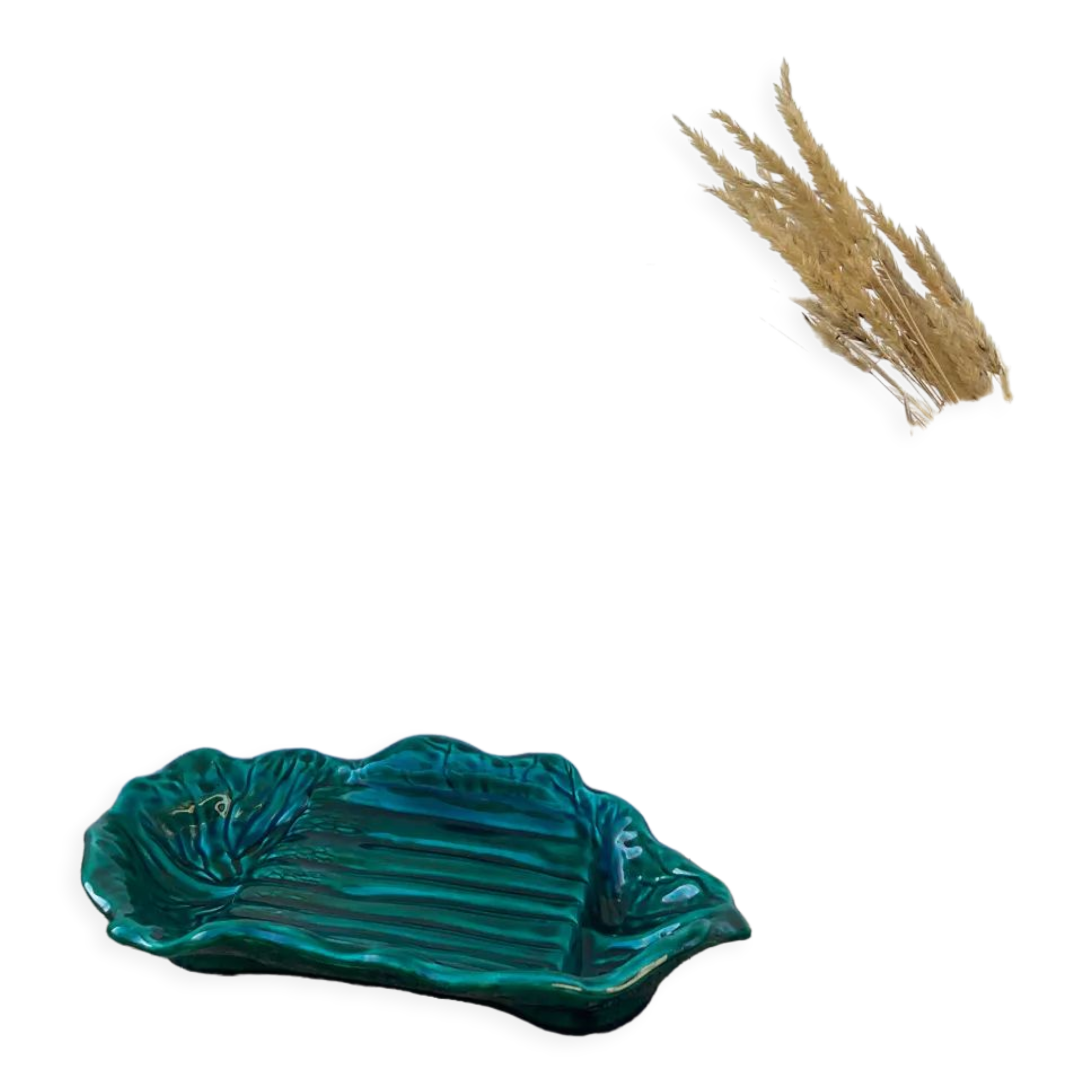 Vallauris dish in vintage asparagus green ceramic slip