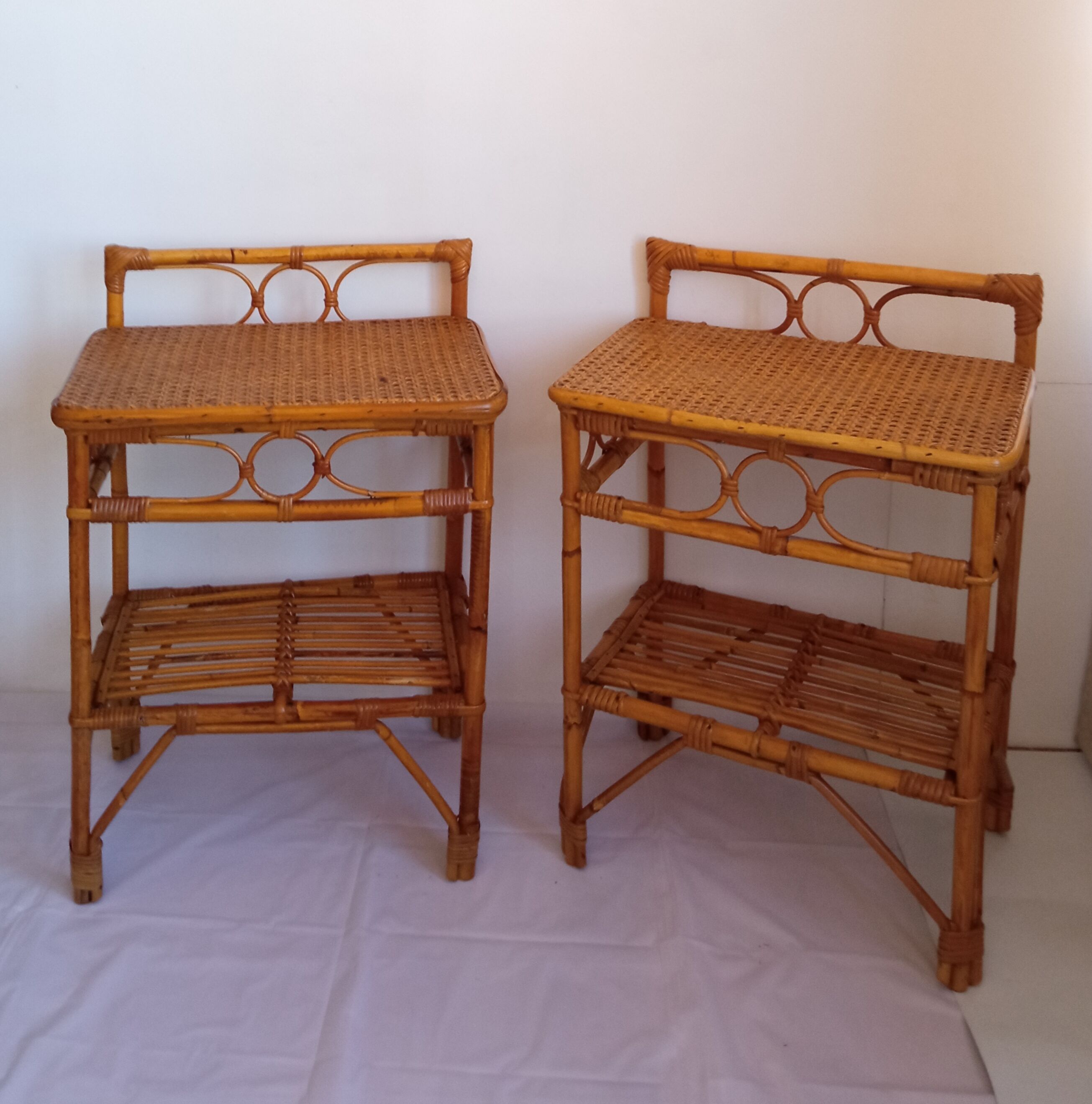 Pair of bamboo bedside tables