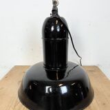 Industrial Black Enamel Factory Lamp with Cast Iron Top, 1930s
