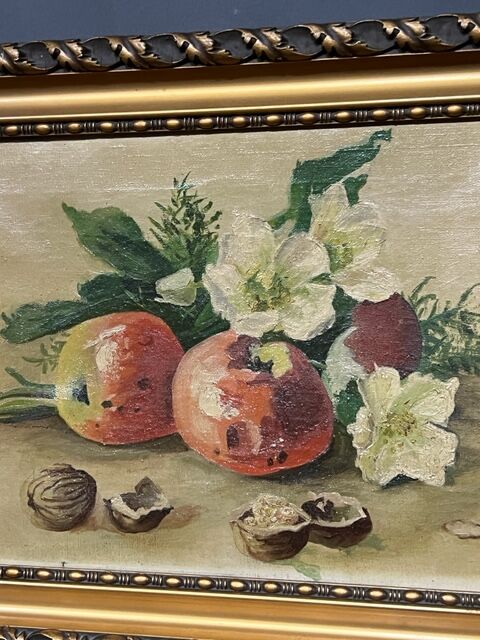 Still life with fruits and flowers.