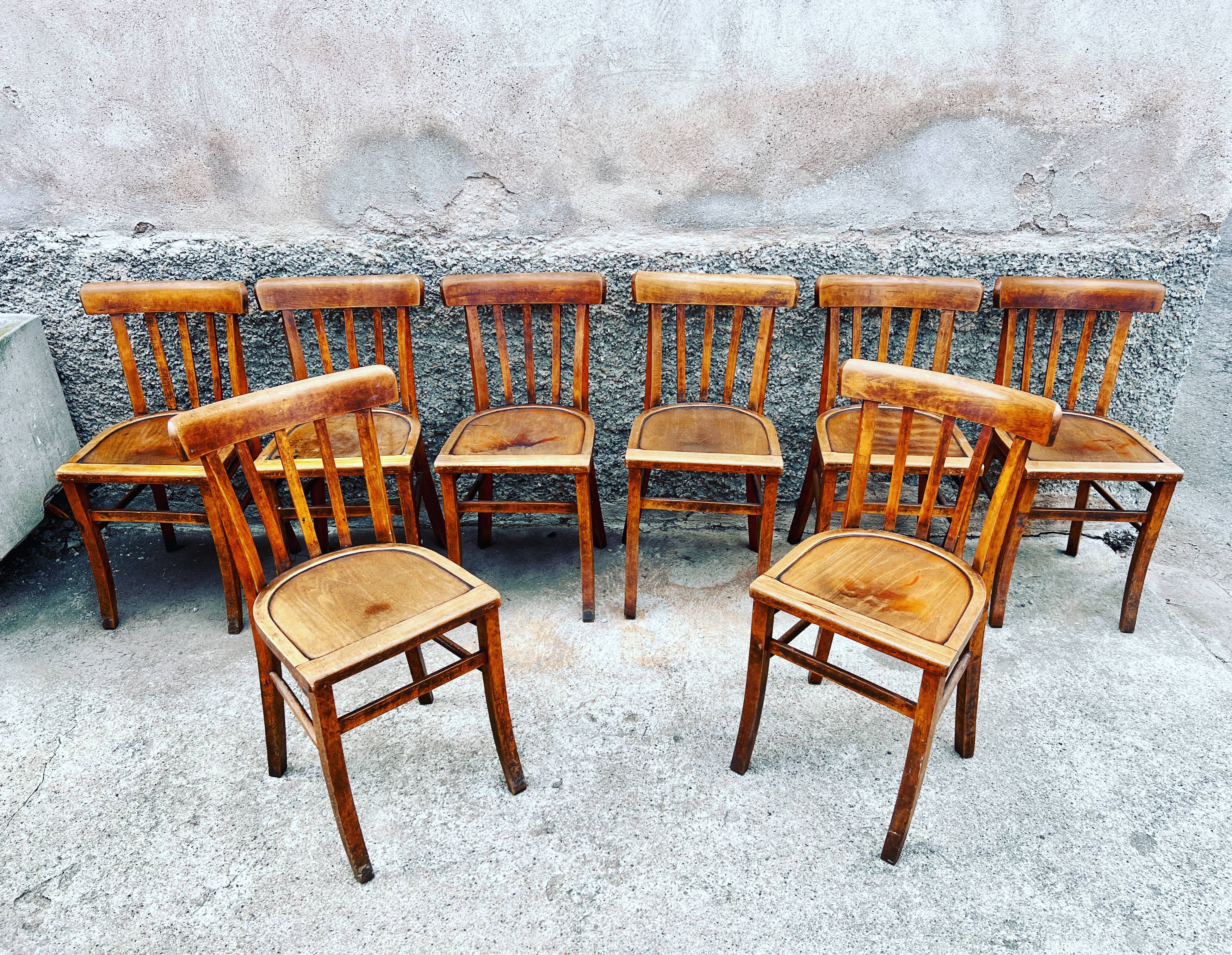 Series of 8 chairs bistro wood curve