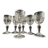 Suite de 6 verres à liqueur ou à porto en verre XIXe gravé à l'aiguille