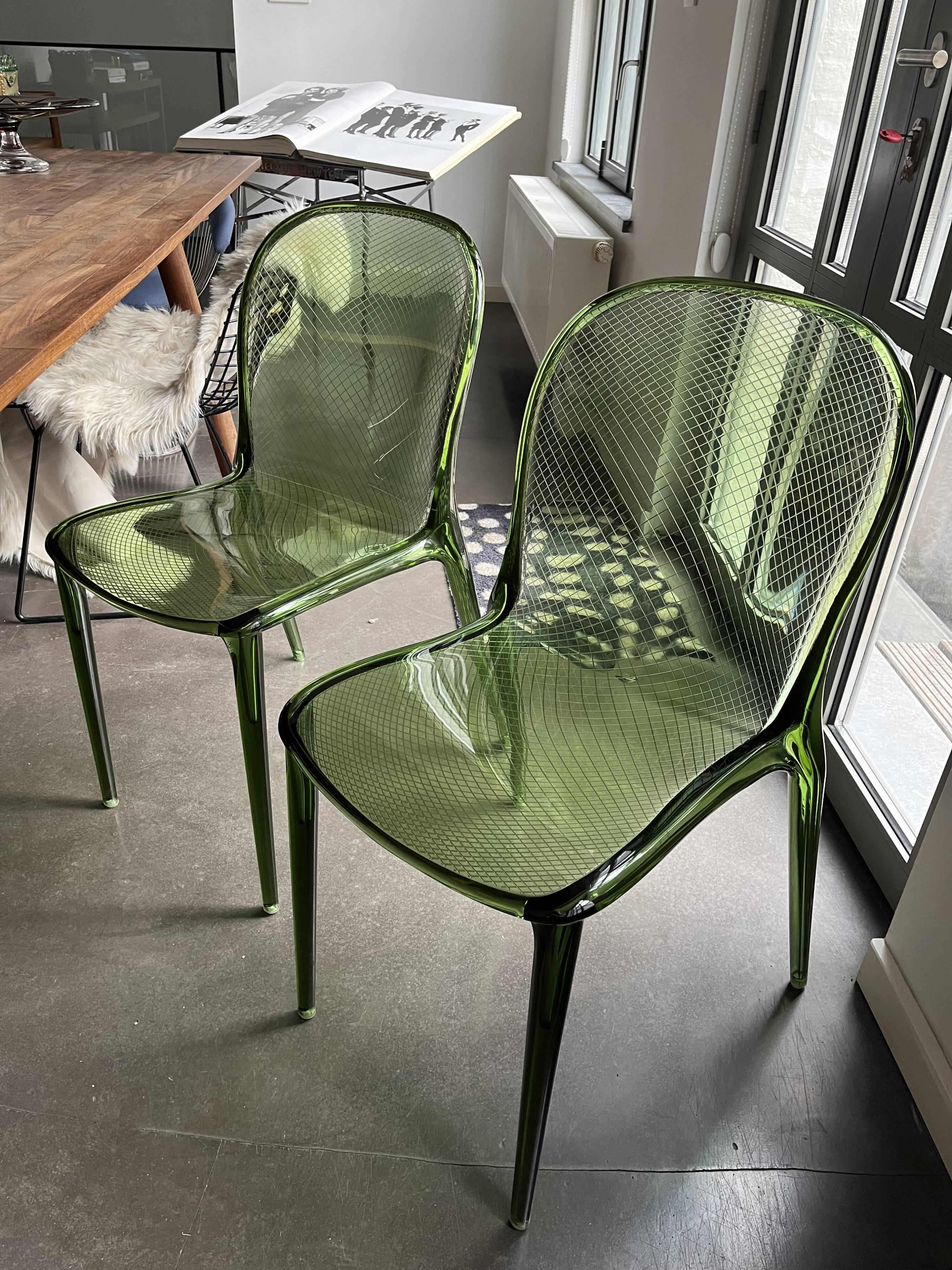 Set of 2 Kartell Thalya Forest Green chairs