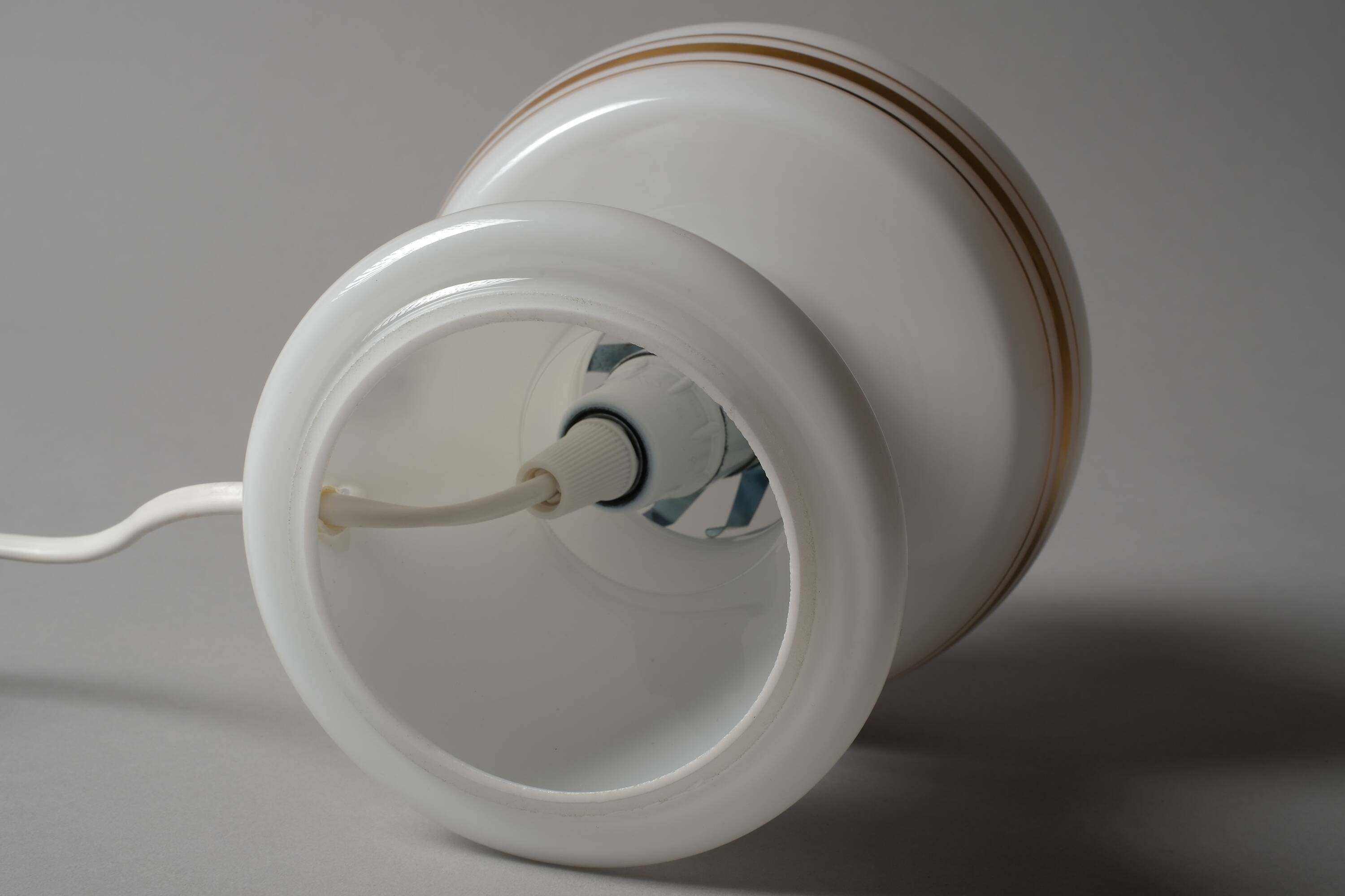 Flygsfors Orrefors White Opaline Glass Mushroom Lamp with Golden Bands, 70s
