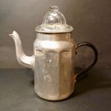 Cafetière aluminium ancienne à cabochon de verre