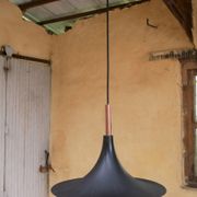 Vintage tulip hanging lamp in black metal and copper