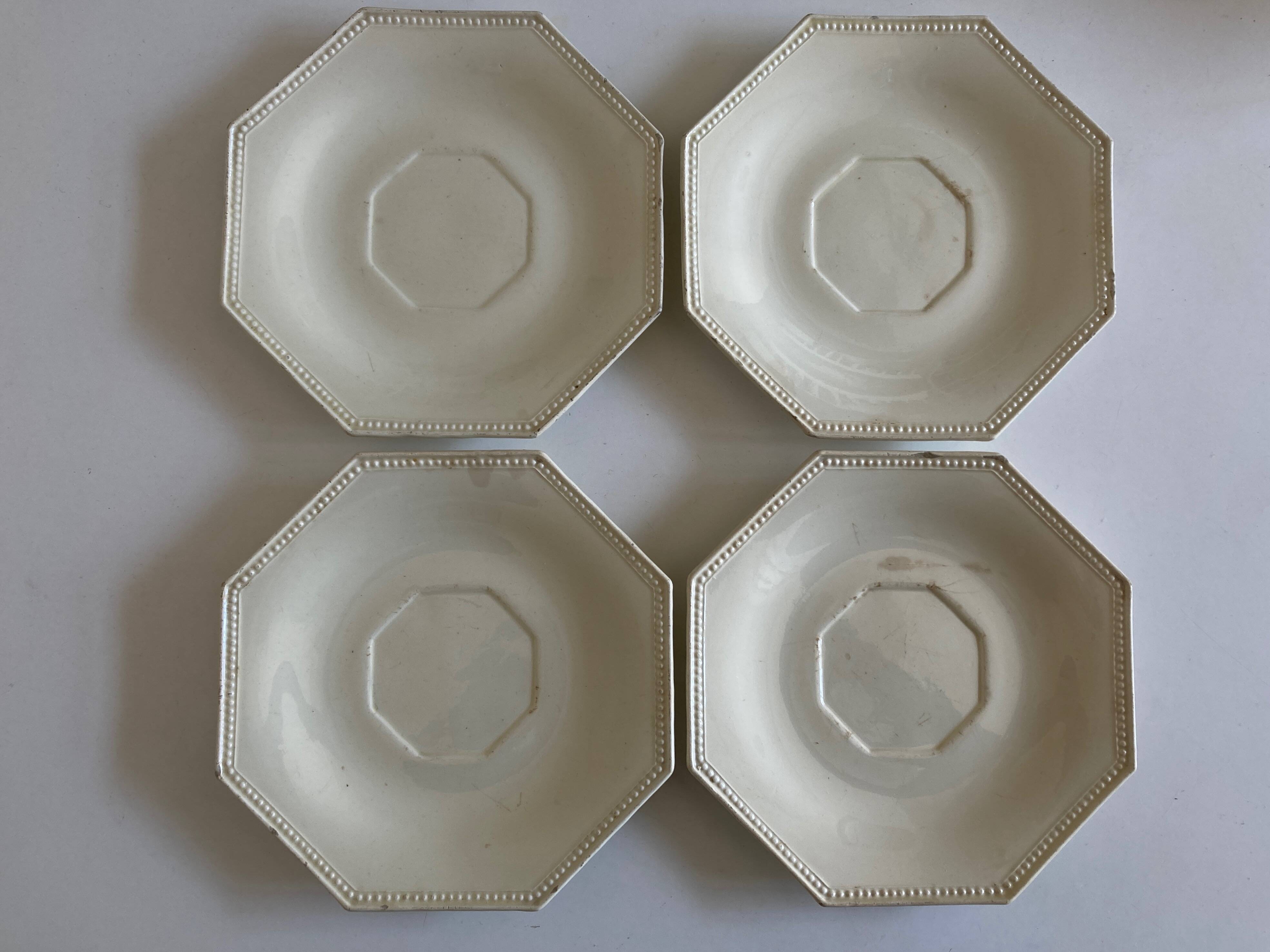Set of 4 octagonal pearl plates Creil & Montereau 19th